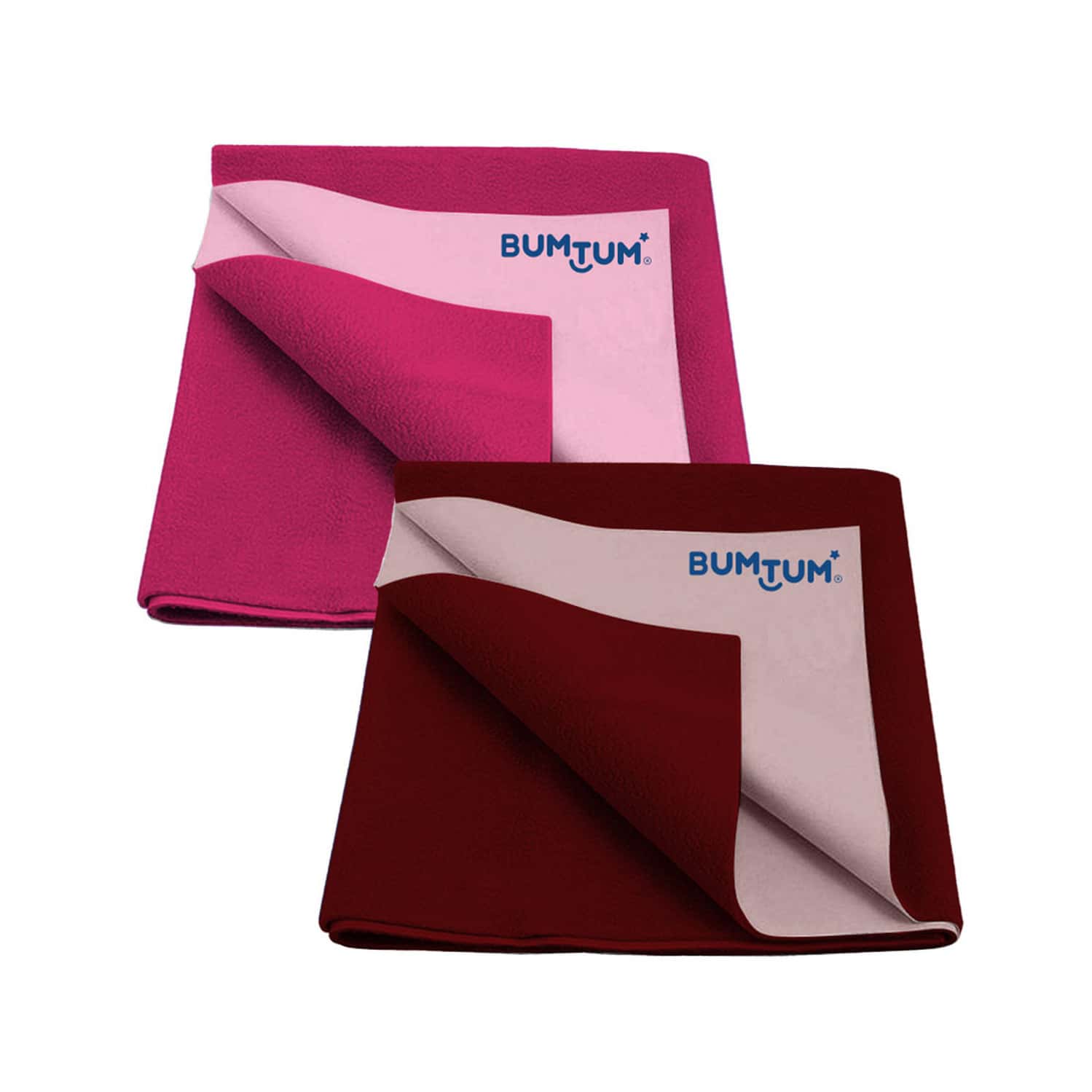 Bumtum Dry Sheet Leakproof Baby Bed Protector (Hot Pink + Maroon Medium Size 100*70cm|Pack Of 2)