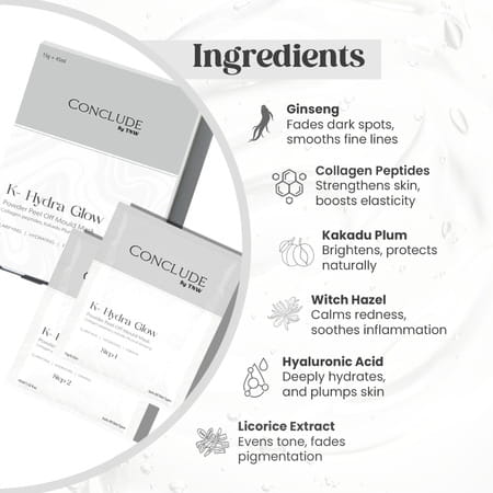Conclude K - Hydra Glow Powder Peel-Off Mould Mask | Collagen Kakadu Plum & Ginseng | 15G+45Ml | 1Pc