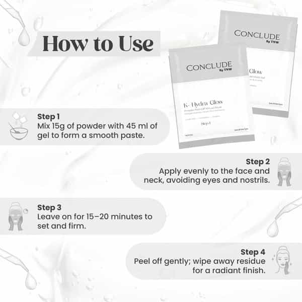 Conclude K - Hydra Glow Powder Peel-Off Mould Mask | Collagen Kakadu Plum & Ginseng | 15G+45Ml | 1Pc