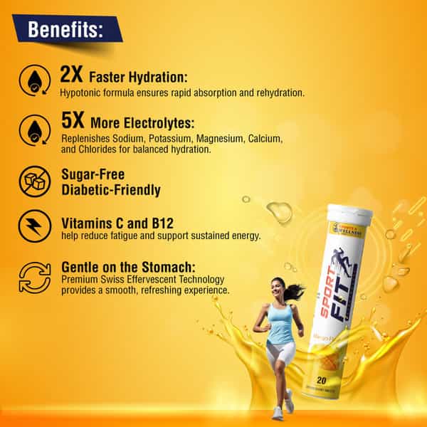 Sportfit Effervescent Electrolyte Tablet - Sugar-Free Hydration | 5X Electrolytes - Mango - 20N