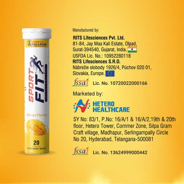 Sportfit Effervescent Electrolyte Tablet - Sugar-Free Hydration | 5X Electrolytes - Mango - 20N
