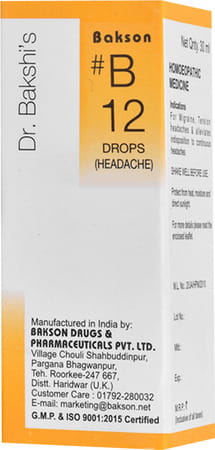 Dr Bakshi'S Bakson Homoeopathy B12 Headache Drop 30 Ml