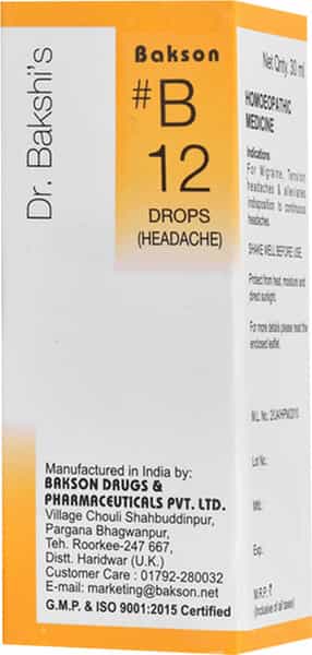 Dr Bakshi's Bakson Homoeopathy B12 Headache Drop 30 Ml