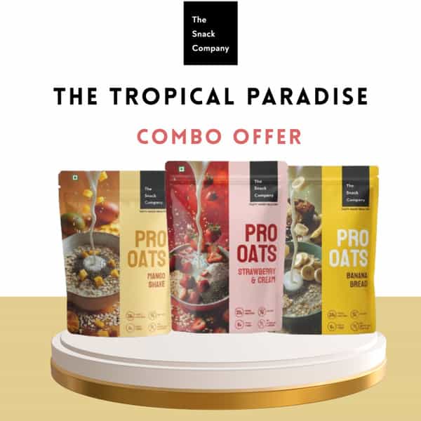 The Snack Company Tropical Fruit Paradise: Strawberry | Banana | Mango Protein Oats| 20G Protein
