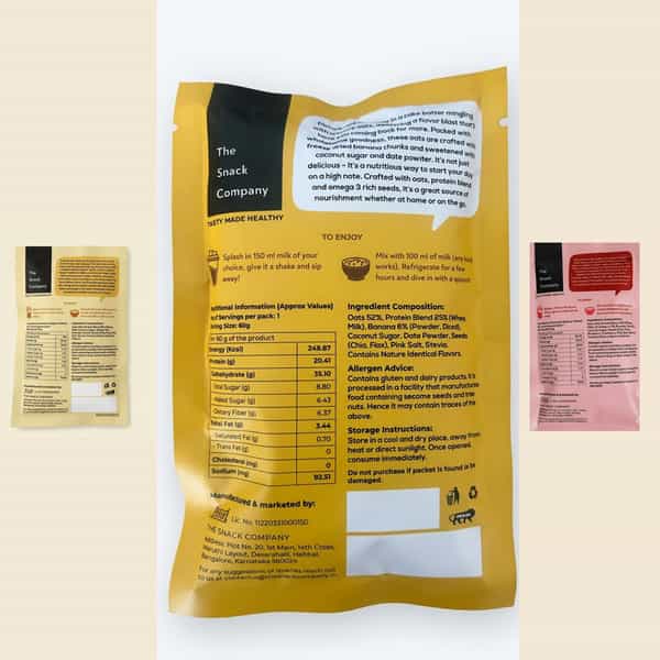 The Snack Company Tropical Fruit Paradise: Strawberry | Banana | Mango Protein Oats| 20G Protein