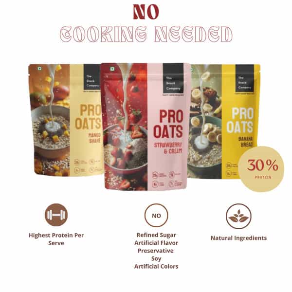 The Snack Company Tropical Fruit Paradise: Strawberry | Banana | Mango Protein Oats| 20G Protein