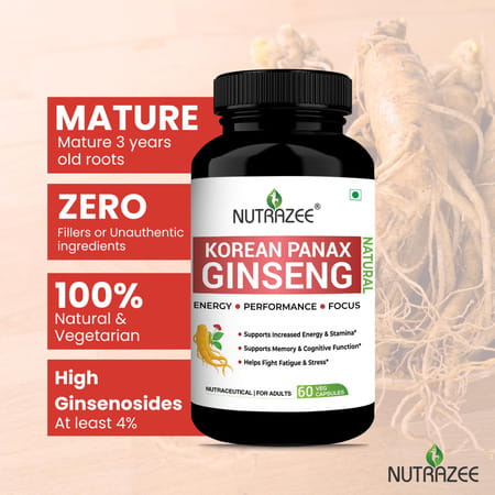 Nutrazee Korean Red Panax Ginseng - 60 Capsules