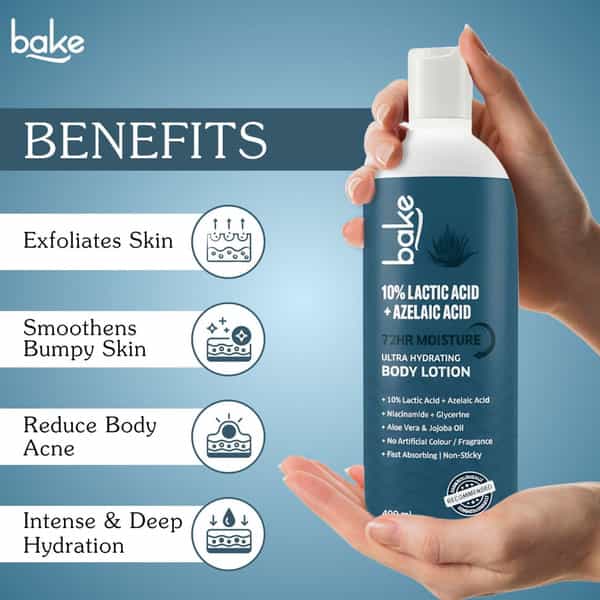 Bake 10% Lactic Acid + Azelaic Acid Body Lotion | Rough & Dry Skin | 72H Moisture | 400Ml