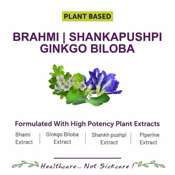 Bliss Welness Brain Memory Booster| Brahmi Shankpushpi Ginkgo Biloba & Piperine- 60 Veg Tablets