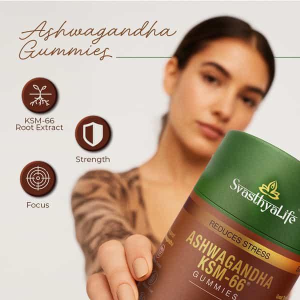 Svasthyalife Ashwagandha Ksm-66 Gummies | Stress & Anxiety Relief | Orange Flavor | 60 Gummies