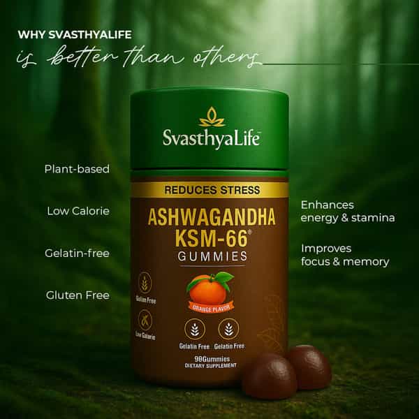 Svasthyalife Ashwagandha Ksm-66 Gummies | Stress & Anxiety Relief | Orange Flavor | 60 Gummies
