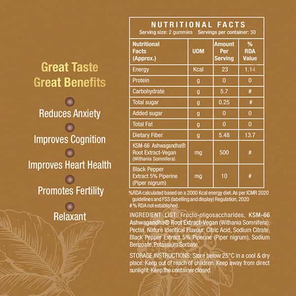 Svasthyalife Ashwagandha Ksm-66 Gummies | Stress & Anxiety Relief | Orange Flavor | 60 Gummies