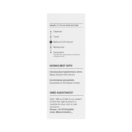 Minimalist 0.3% Retinol Anti Aging Face Serum With Q10 For Fine Lines & Wrinkles (30ml)