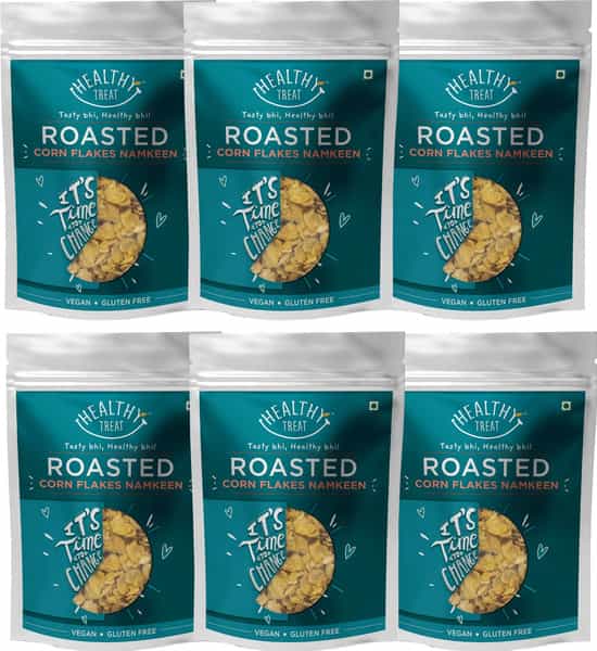 Healthy Treat Roasted Corn Flakes Namkeen 600 Gm (Pack Of 6 | 100 Gm Each) | Gluten Free | Vegan
