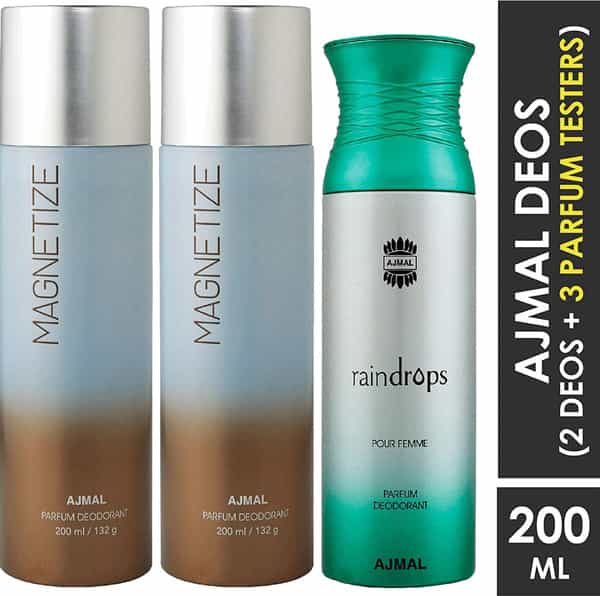 Ajmal 2 Magnetize For Unisex & 1 Raindrops Femme For Women Deodorants Each 200Ml Combo Pack Of 3