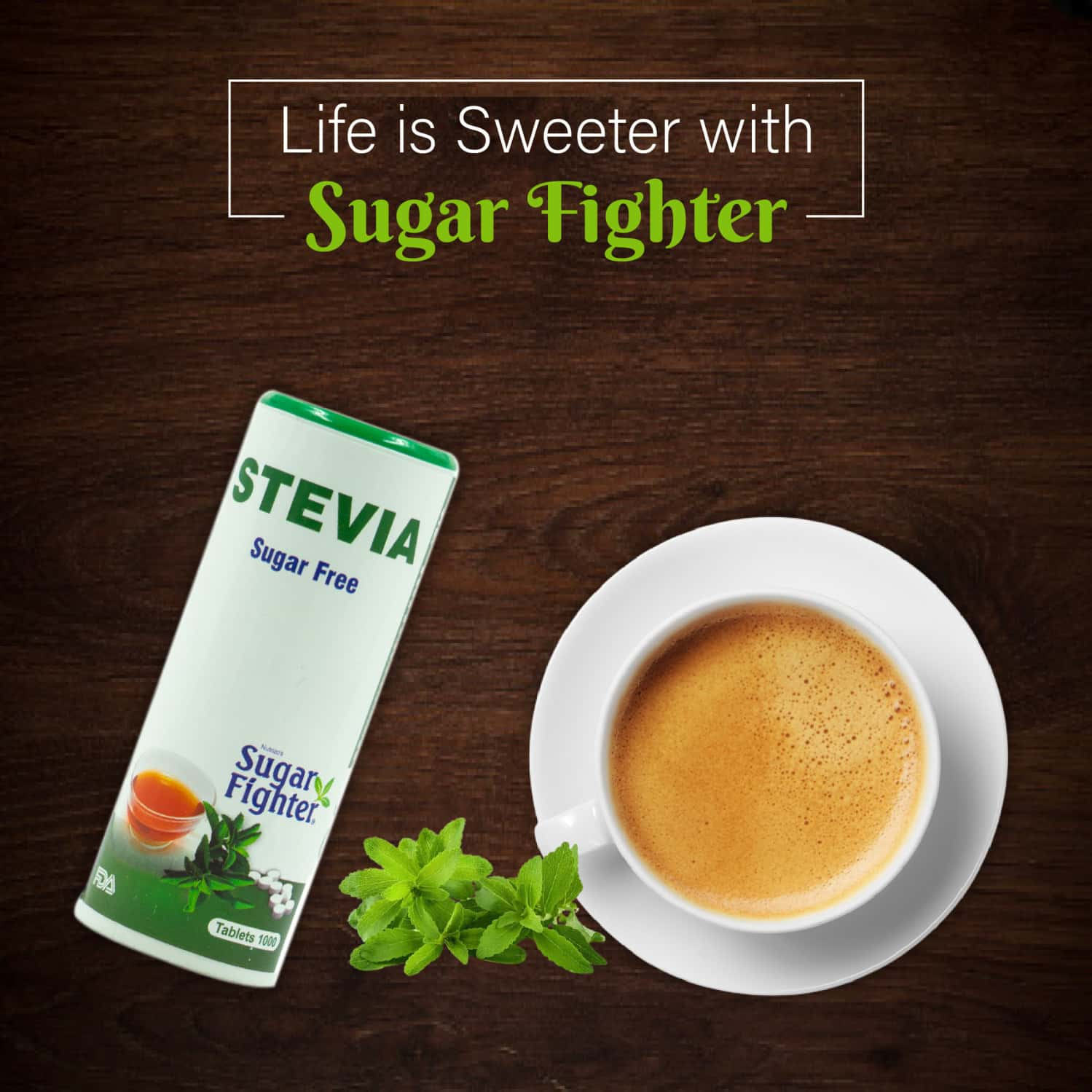 Sugar Fighter Stevia Tablets - Zero Calories & Fat Free Sweetener - Natural Stevia -1000 Tablets