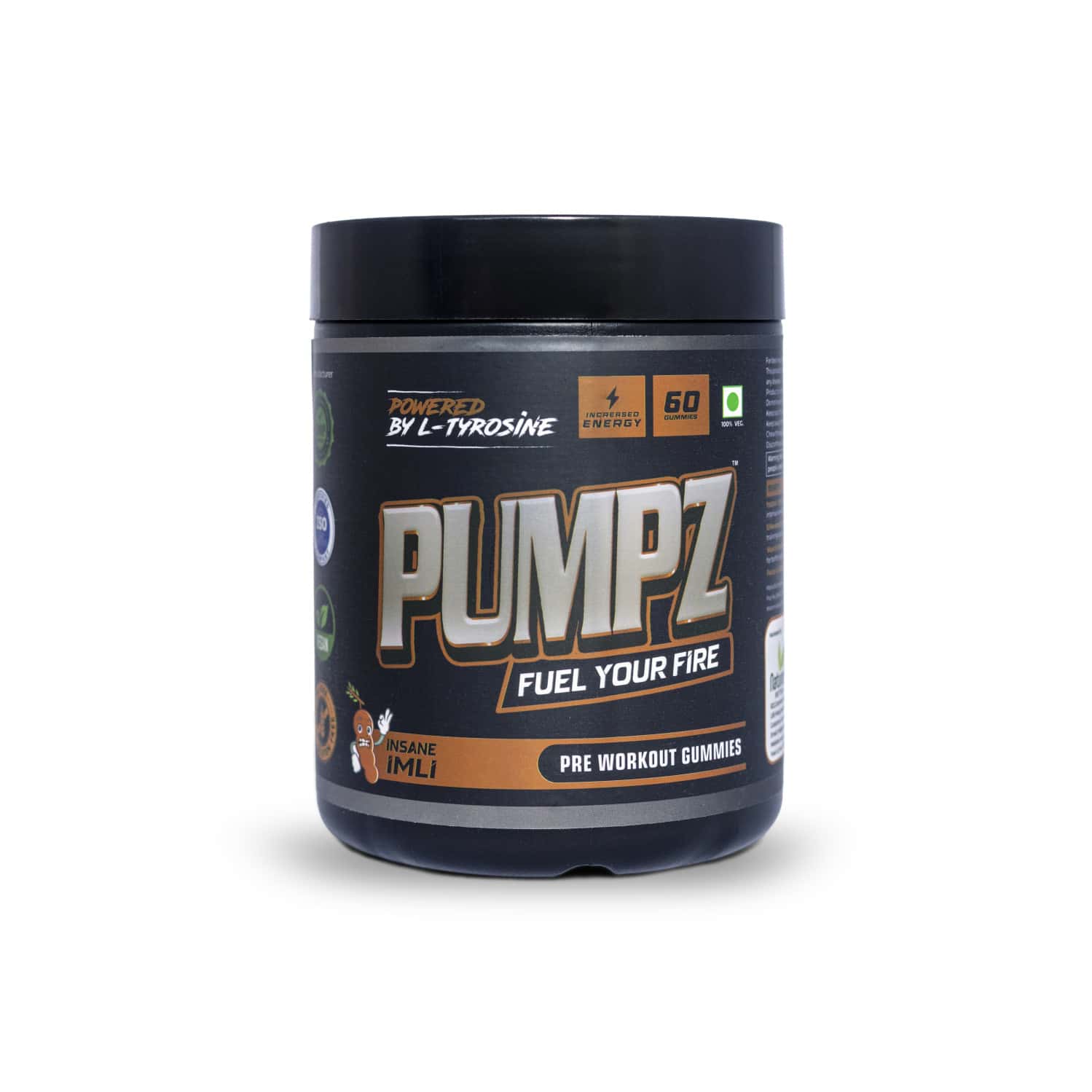 Pumpz Pre Workout Gummies Insane | Imli (Tamrind) | Caffeine And L-Tyrosine | Instant Energy - 60n