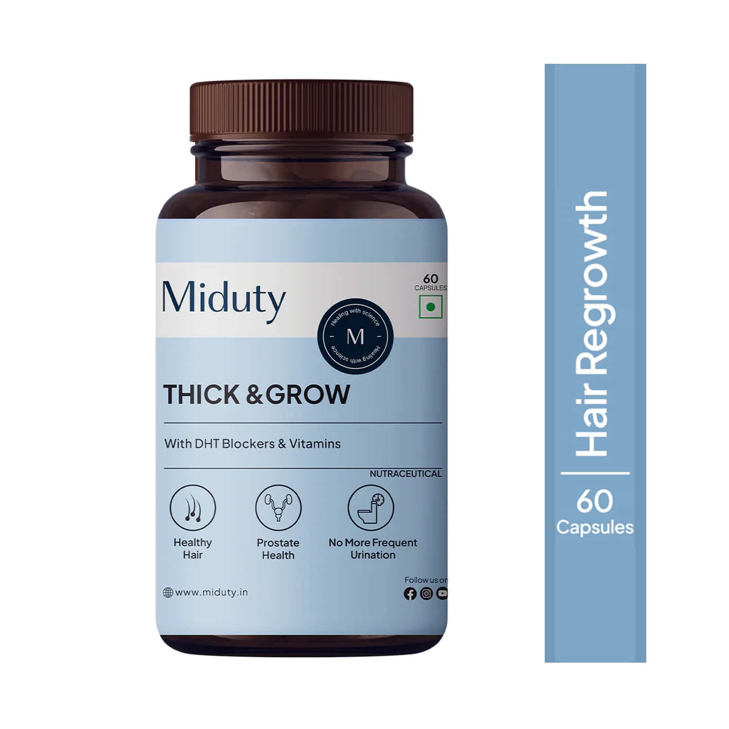 Miduty Thick & Grow - Hair Growth - Alopecia - Biotin - Vitamin B6 - Bioavailable - 60 Capsules