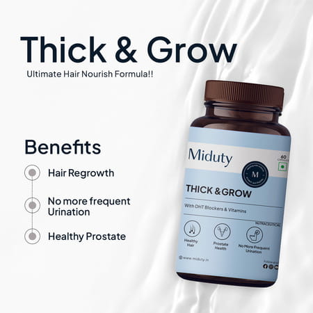 Miduty Thick & Grow - Hair Growth - Alopecia - Biotin - Vitamin B6 - Bioavailable - 60 Capsules