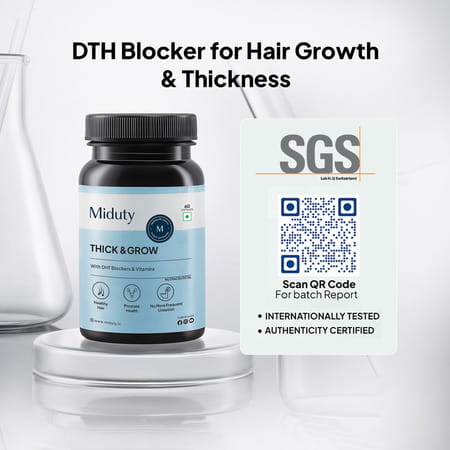 Miduty Thick & Grow - Hair Growth - Alopecia - Biotin - Vitamin B6 - Bioavailable - 60 Capsules