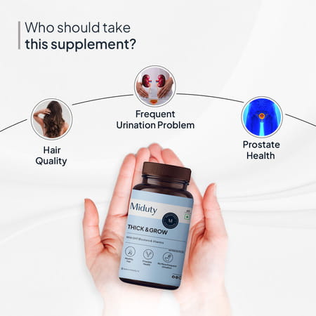 Miduty Thick & Grow - Hair Growth - Alopecia - Biotin - Vitamin B6 - Bioavailable - 60 Capsules