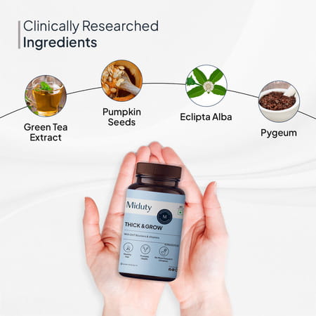 Miduty Thick & Grow - Hair Growth - Alopecia - Biotin - Vitamin B6 - Bioavailable - 60 Capsules