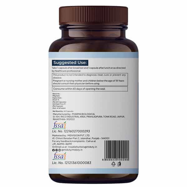 Miduty Thick & Grow - Hair Growth - Alopecia - Biotin - Vitamin B6 - Bioavailable - 60 Capsules