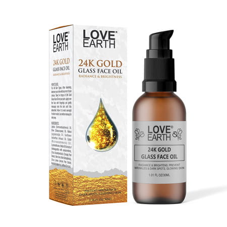 Love Earth 24k Gold Glass Face Oil For Skin Brightening | Pigmentation & Anti-Aging 30ml