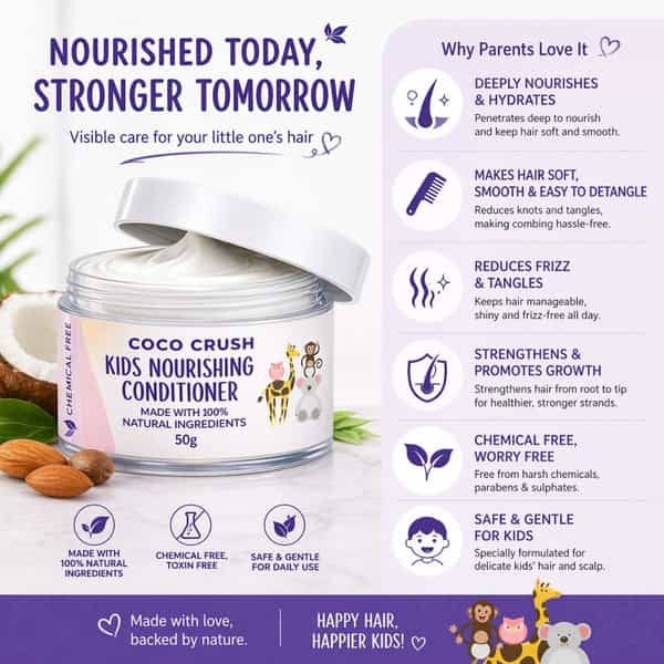 Coco Crush Natural Hair Conditioner For Kids | Coconut & Rosemary Oil | Detangles | Softens Hair 50G