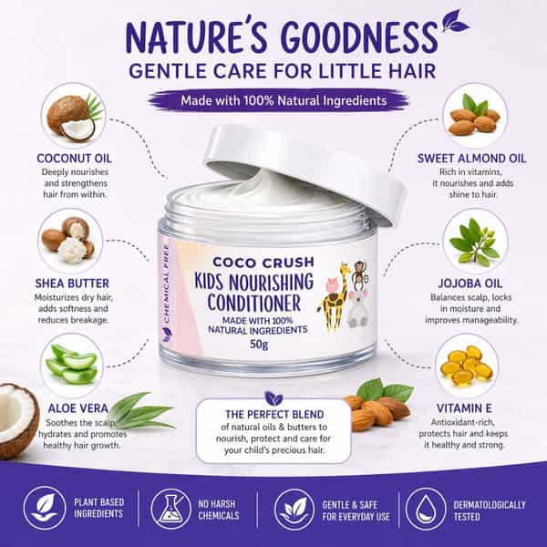 Coco Crush Natural Hair Conditioner For Kids | Coconut & Rosemary Oil | Detangles | Softens Hair 50G