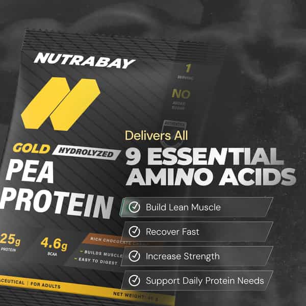 Nutrabay Gold Pea Protein Powder | 25G Protein | 4.6G Bcaa | 5G Fiber | Rich Chocolate Cerme - 40G