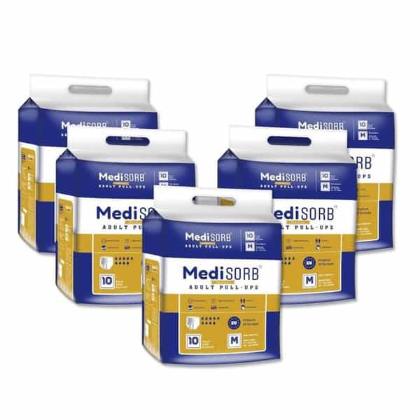 Medisorb Adult Diaper Pants Medium | Pull-Ups | Elastic Waist Size 71-110 Cm | 10 Piece | Pack Of 5