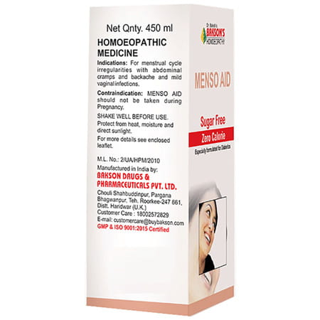 Baksons Homoeopathy Menso Aid Syrup Sugar Free 450 Ml
