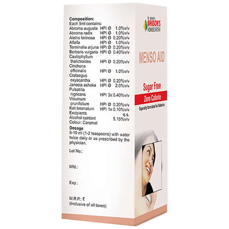 Baksons Homoeopathy Menso Aid Syrup Sugar Free 450 Ml