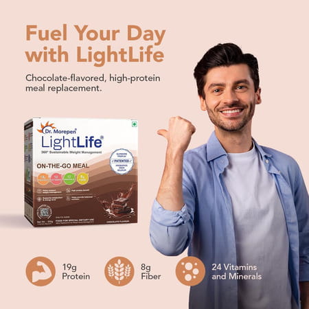 Dr. Morepen Lightlife On-The-Go Meal | Weight Management | Chicolate | Sachet | 15 No'S