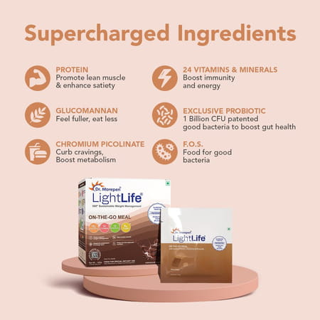 Dr. Morepen Lightlife On-The-Go Meal | Weight Management | Chicolate | Sachet | 15 No'S