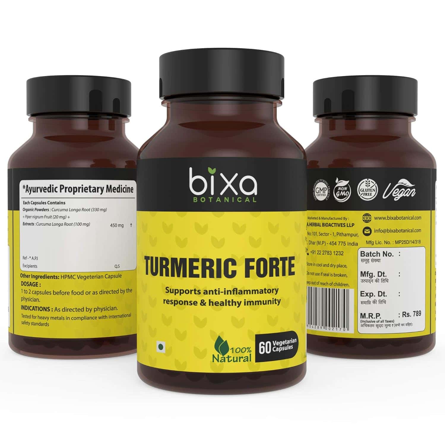 Buy BIXA BOTANICAL TURMERIC FORTE 60 VEG CAPSULES (450MG)SUPPORTS