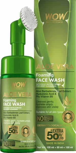 Wow Skin Science Aloe Vera Foaming Face Wash (With Brush) - 150 Ml