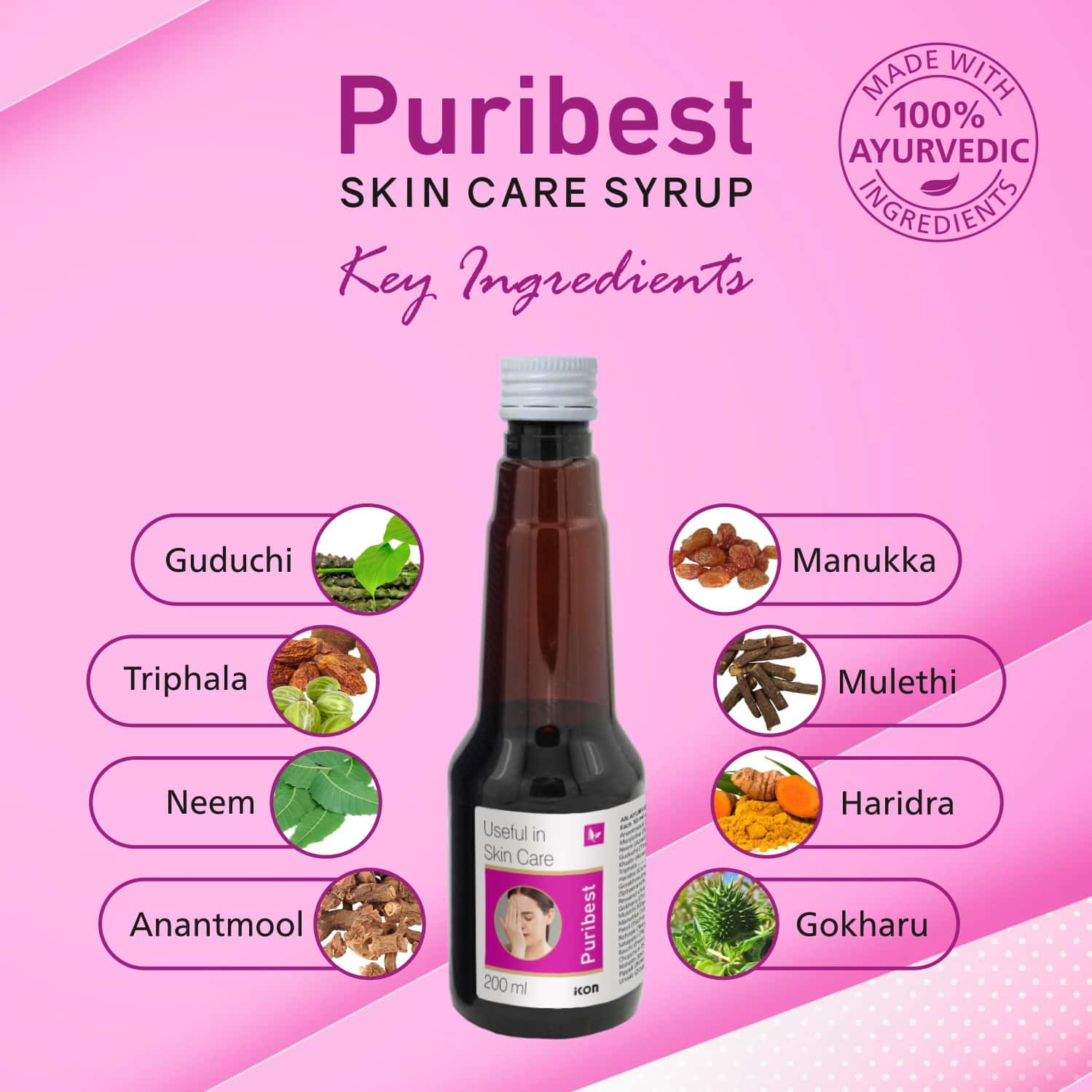 Buy PURIBEST SYRUP 200 ML AYURVEDIC BLOOD PURIFICATION SYRUP (PACK OF
