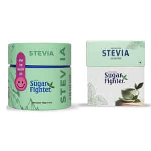 Sugar Fighter Stevia Powder Jar And Sachets Box - Stevia - Combo - (100 Grm + 25 Sachets Box)