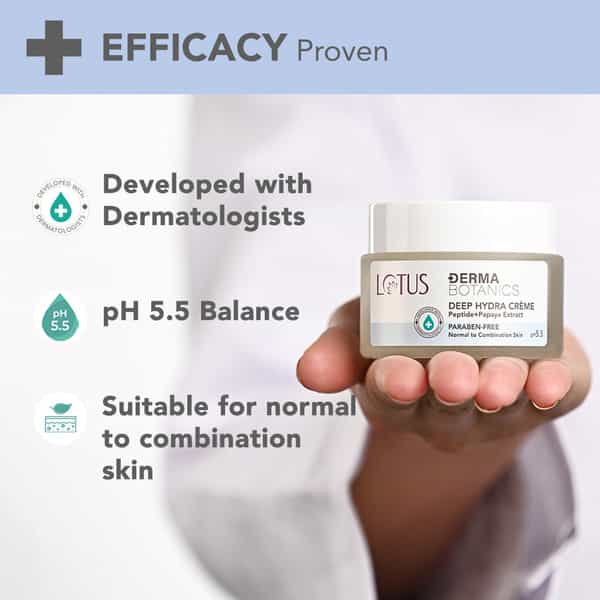 Lotus Dermabotanics Peptide + Papaya Extract Deep Hydra Cream | Ph 5.5 | Normal To Combination | 50G