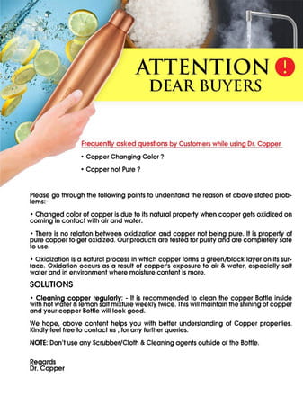 Dr. Copper Worlds First Seam Less Copper Watter Bottle 1 Ltr