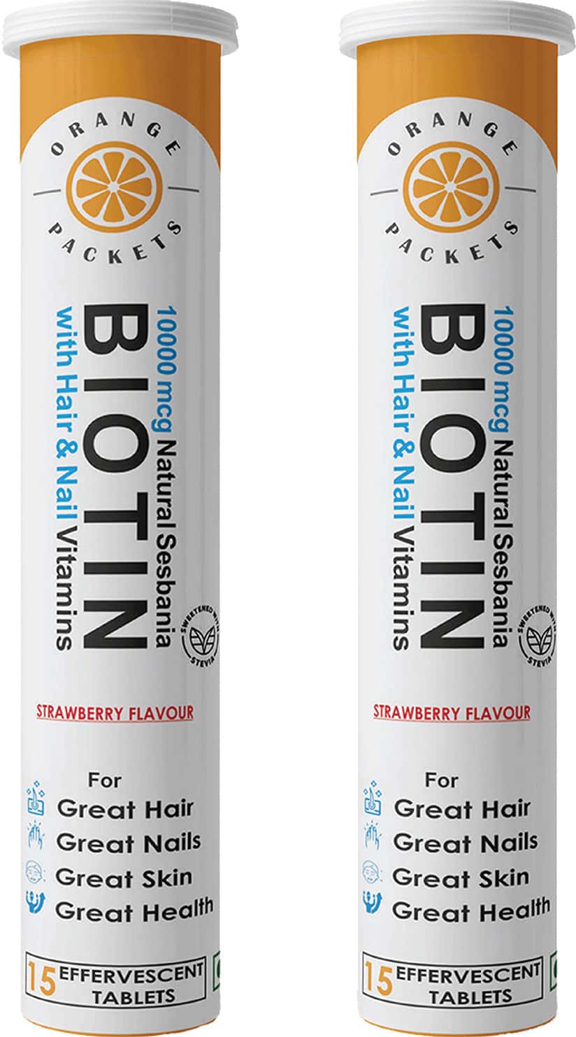 Orange Packets 10000 Mcg Natural Sesbania Biotin With Hair & Nail Vitamins (Pack Of 2)