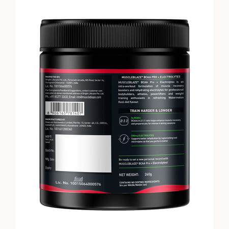 Muscleblaze Bcaa Pro Powder | Powerful Intra Workout (Watermelon Kool Aid | 240G | 30 Servings)