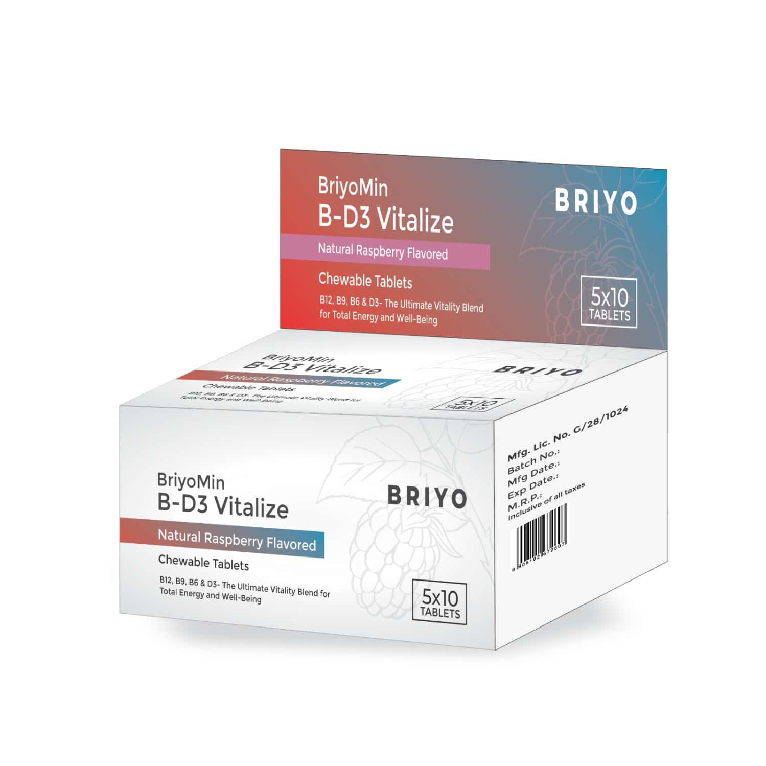 Briyomin B-d3 Vitalize - Fast-dissolving Chewable Tablets | Vitamin B12 | Folic Acid | B6 | D3 - 50n