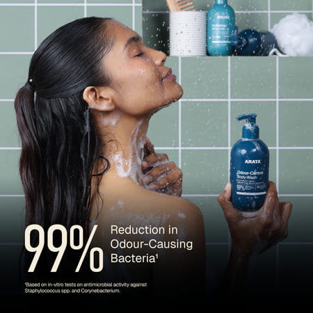 Arata Odour Control Body Wash | Cooling| Exfoliating | For All Skin Types | 250 Ml