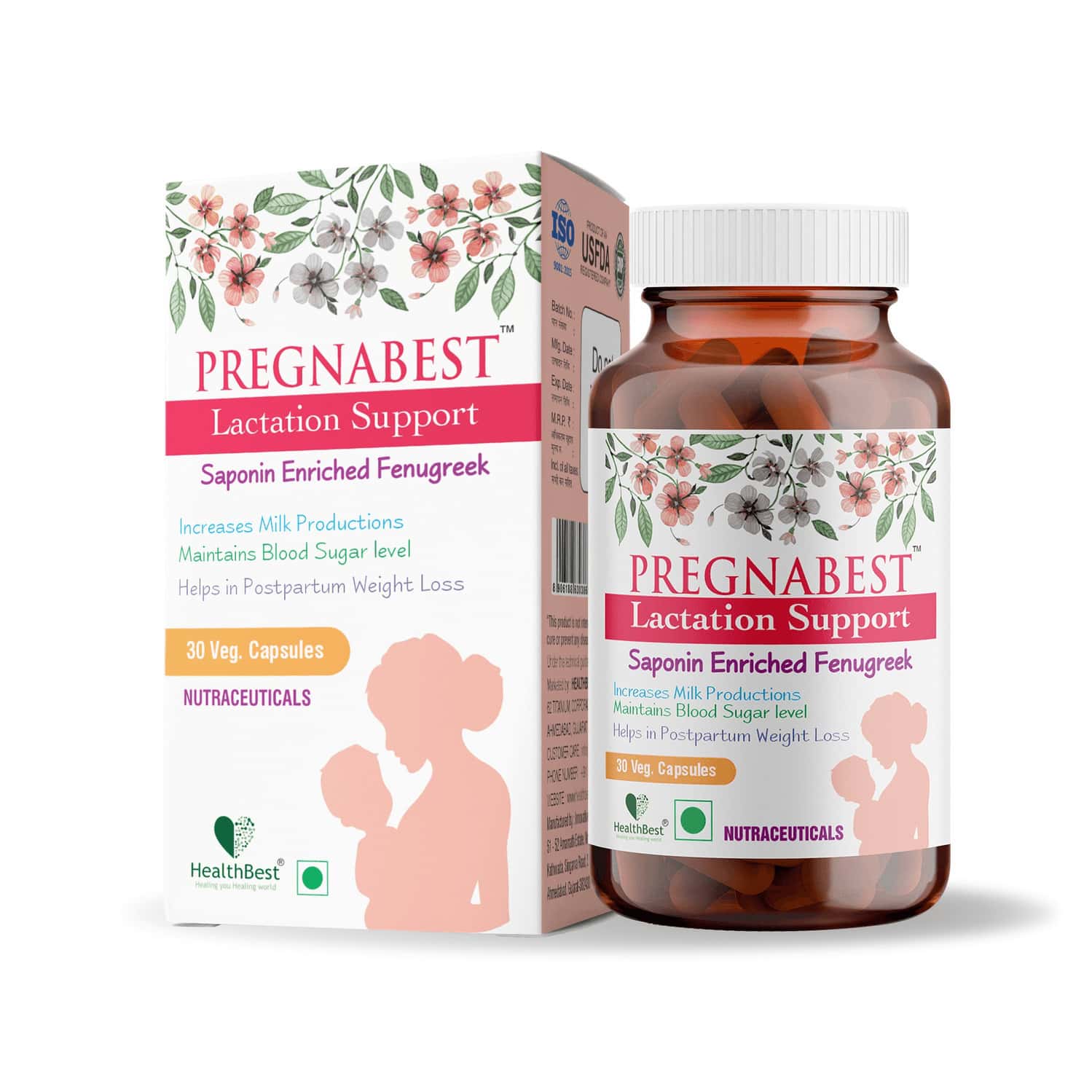 Healthbest Lactation Support Capsules For Women Promotes Healthy Breast Milk Production- 30 Capsules