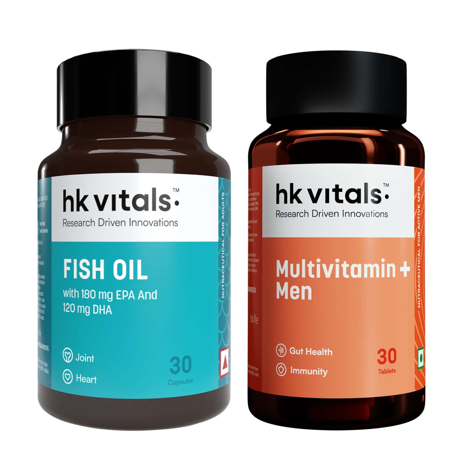 Hk Vitals Multivitamin Men + Fish Oil (30 Each) | 1000mg Omega 3 | Combo Pack