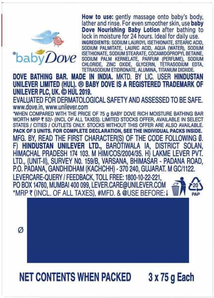 Baby Dove Rich Moisture Bar - 75 G (Pack Of 3)