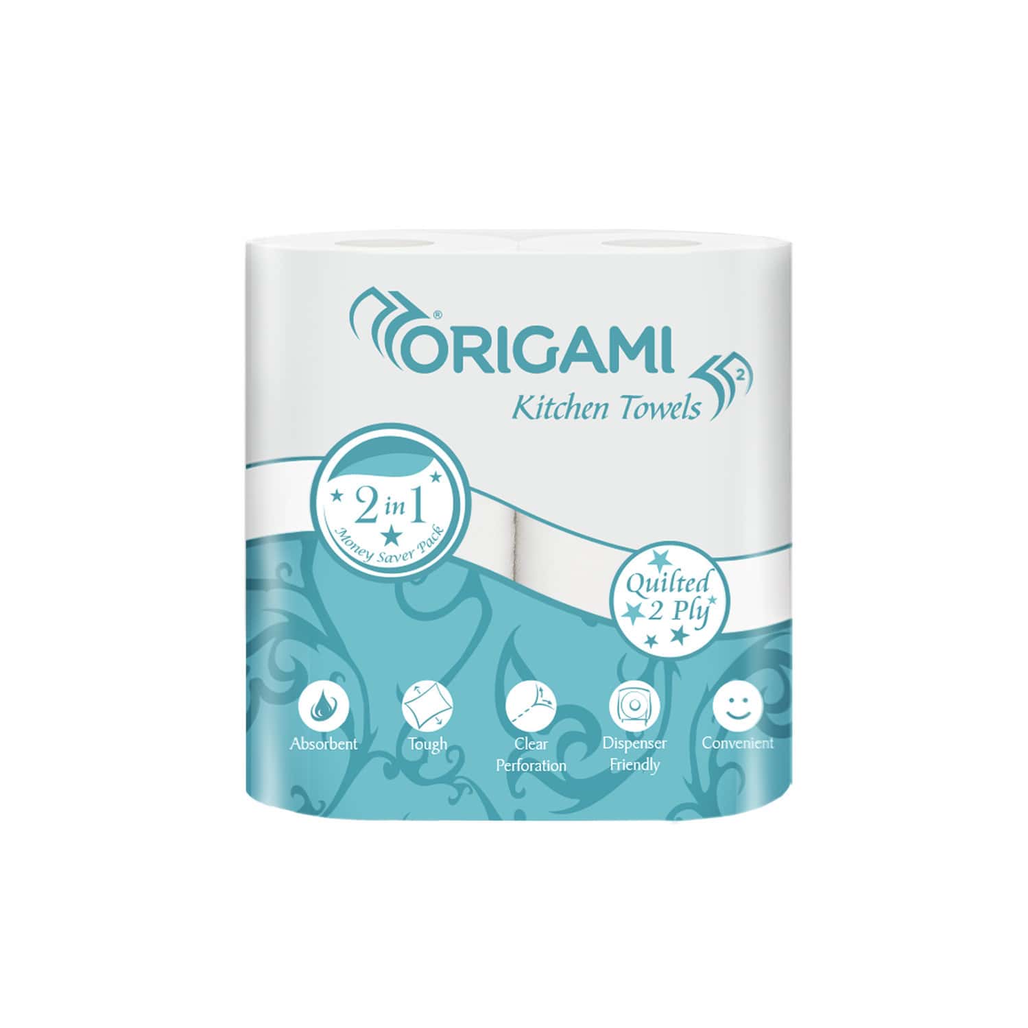 Origami Kitchen Towels | 60 Pulls | 2 Ply | 2 In 1 | 21cm X 20cm